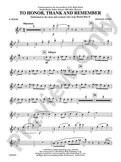 To Honor Thank And Remember Flute Flute Part Digital Sheet Music