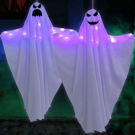 2 Pack Ghost Halloween Decorations Outdoor 50 Inch Led Light Up White