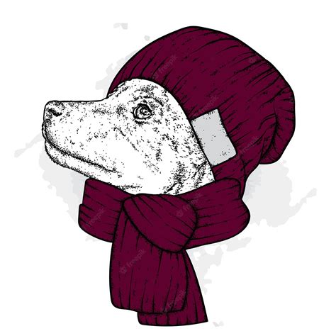 Premium Vector Beautiful Dog In A Hat And Scarf