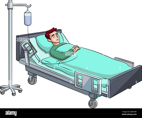 Cartoon Vector Illustration Of A Man Resting In A Hospital Bed Stock
