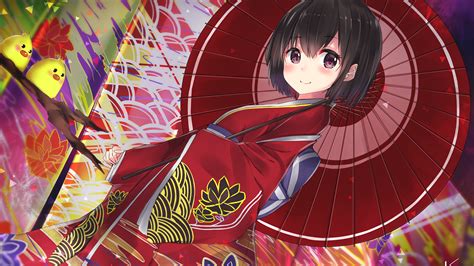 Download 3840x2160 Anime Girl Kimono Smiling Short Hair