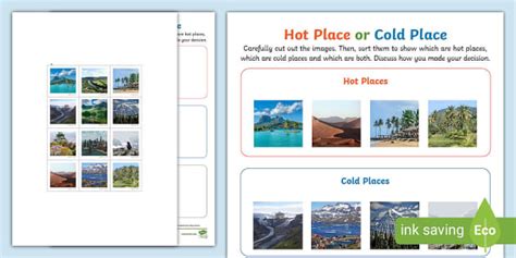 Hot Or Cold Places Sorting Worksheet Teacher Made Twinkl