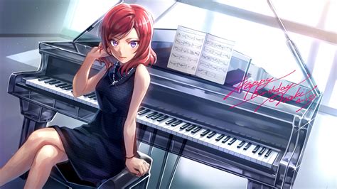 Desktop Wallpaper Maki Nishikino Red Head Piano Anime Girl Hd Image