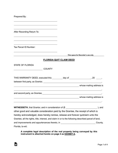 Free Florida Quit Claim Deed Form Pdf Word Eforms How Do Quit