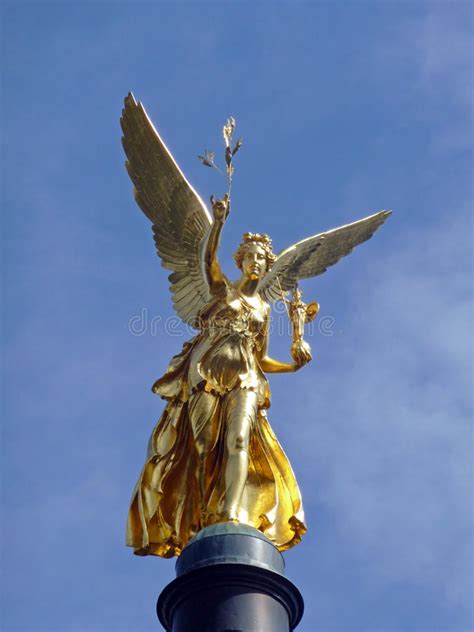 Golden Statue Angel Of Peace In Munich Germany 2009 Stock Photo