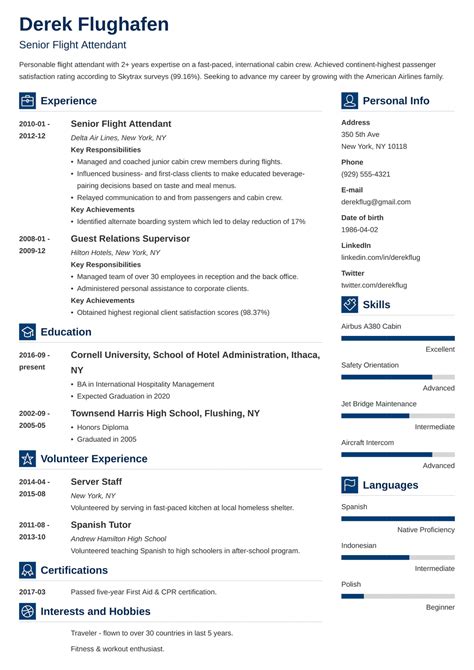 flight attendant resume sample [ also with no experience]