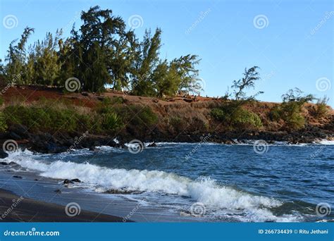 Black Sand At Glass Beach In Eleele On Kauai Island In Hawaii Stock