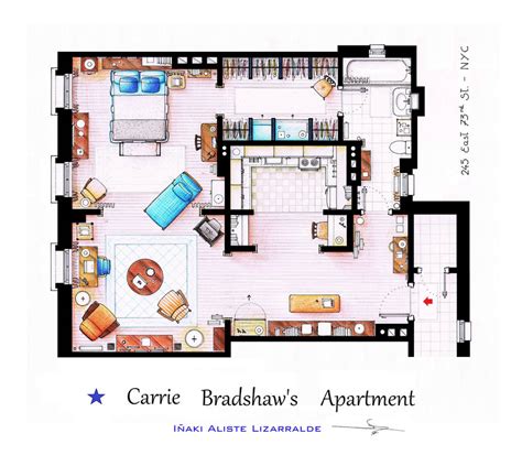 Sex And The City Carrie Bradshaws Apartment Floor Plan By Inaki Aliste Lizarralde Archipanic