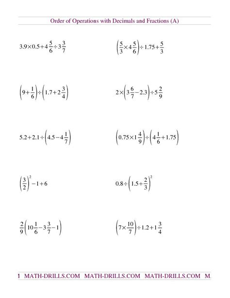Order Of Operations With Integers And Rational Numbers Worksheet