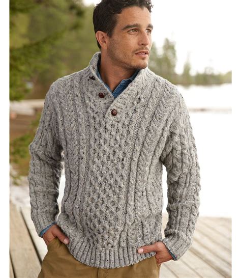 Heritage Sweater Irish Fishermans Button Mock Llbean Mens Cable