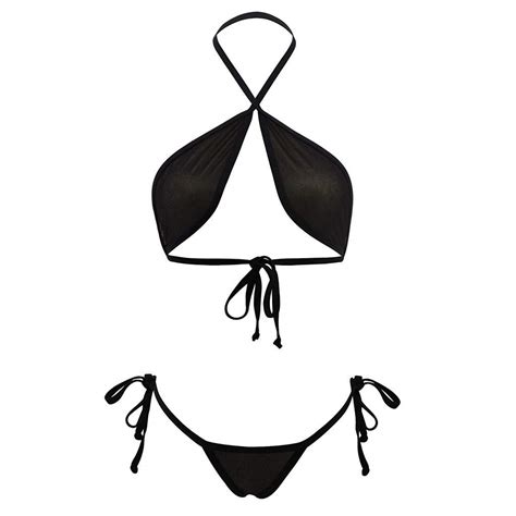 Buy Women Halter Swimsuit Backless String Sunbathing Micro Bikini Set