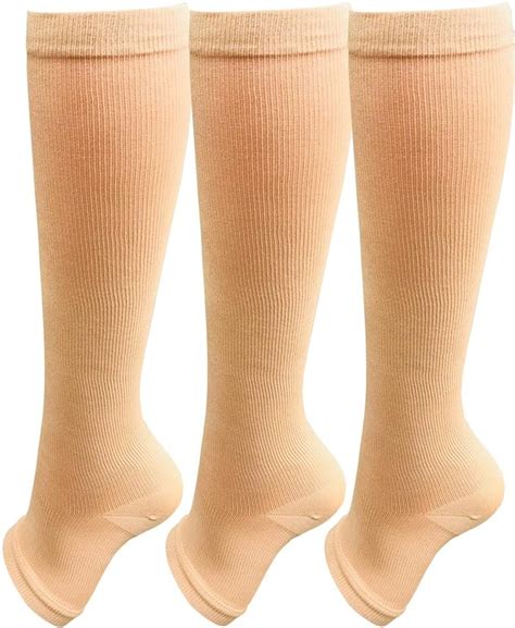 Open Toe Toeless Compression Socks 3 Pairs For Women Men 15 20 Mmhg Support Running Travel