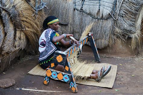 African Zulu Woman Wearing Traditional Handmade Costume