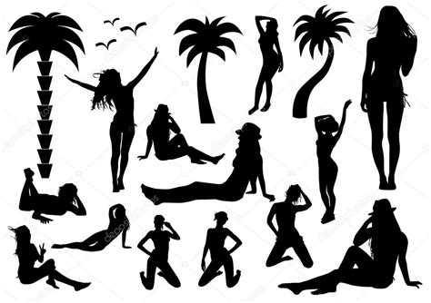 Women Silhouettes On A Beach Stock Vector Orfeev