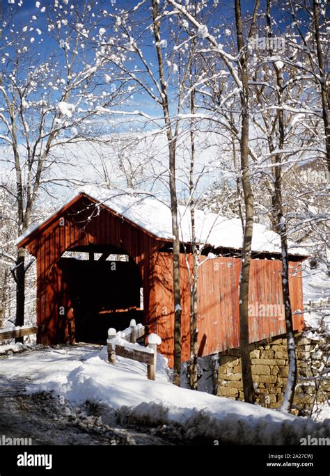 Vermont Covered Bridge In Winter Stock Photo Alamy
