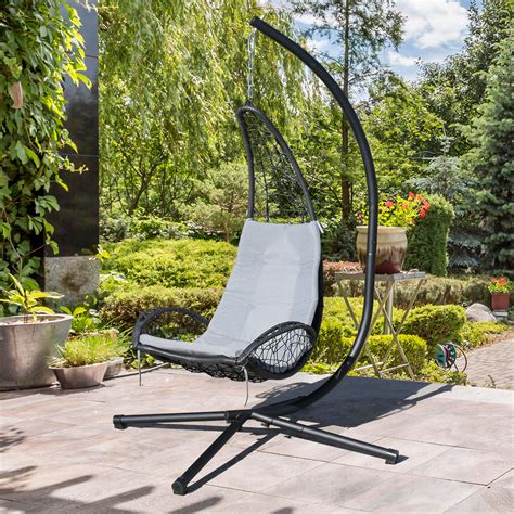 Outdoor Hanging Chaise Lounge Swing Chair W Cup Holder And Stand