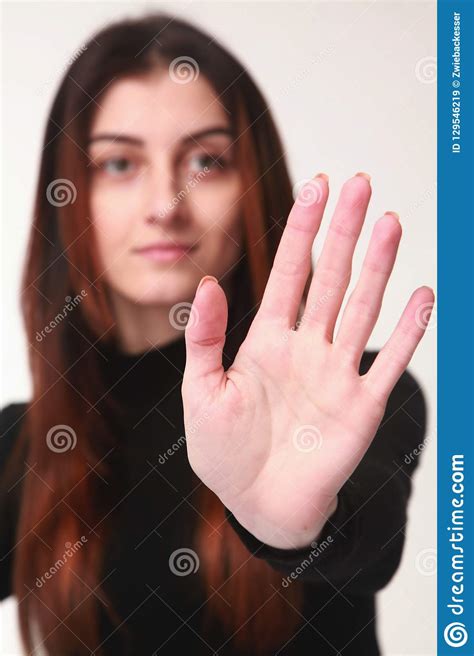 Girl Showing Stop Hand Sign Gesture Body Language Gestures Ps Stock Image Image Of People