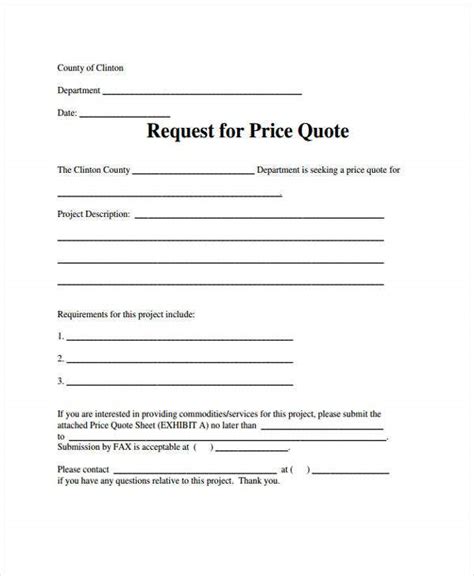 A request for quotation has many or all of the following the context of the prior dialogue is very important. 13+ Price Quotation Templates - PDF, DOC | Free & Premium ...