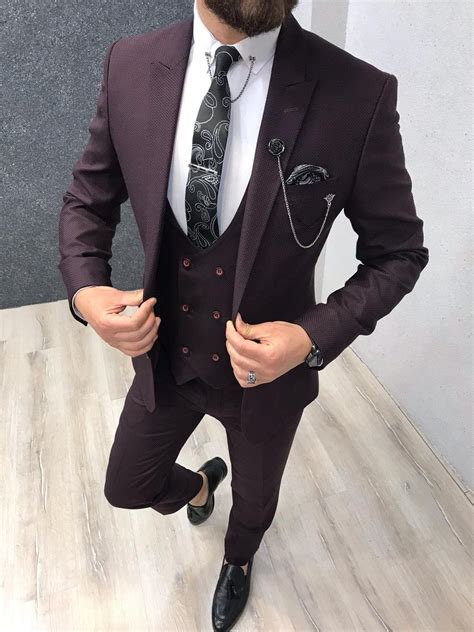 Matteo Dark Claret Red Suit Brabion Maroon Suit Designer Suits For