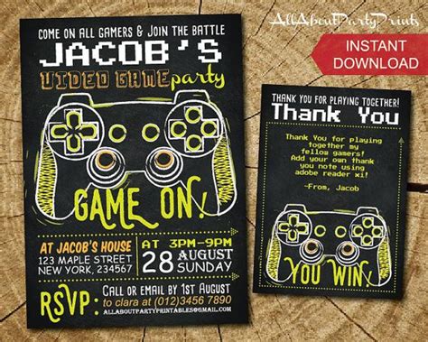 Send free birthday greetings and quotes card for. Instant Download -Video Game Birthday Party Invitation ...