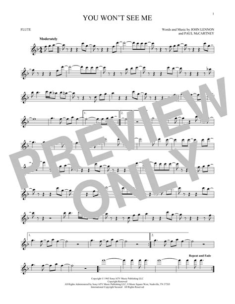 You Won T See Me Sheet Music The Beatles Flute Solo