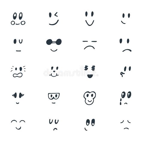 Set Of Hand Drawn Funny Smiley Faces Sketched Facial Expression Stock Vector Illustration Of