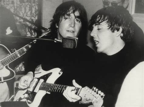 John Lennon Playing Fender Jazzmaster Guitar And Paul Mccartney In