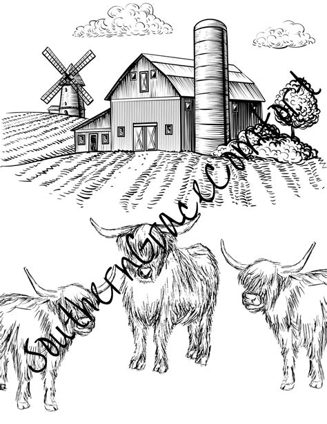 Printable Highland Cows Coloring Sheet Cattle Coloring Page Etsy