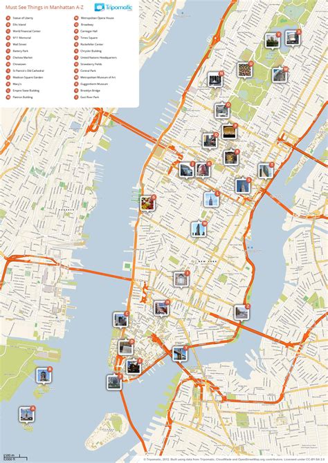 Manhattan Kart Med Landemerker Kart Av Manhattan Med Punkter Av