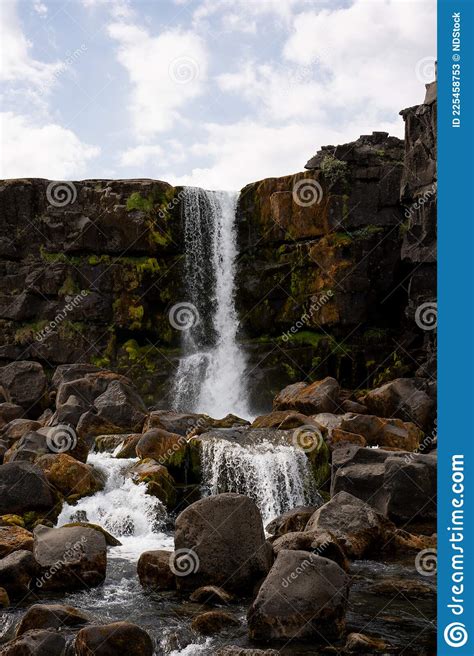 Oxararfoss Waterfall In Pingvellir National Park Iceland Stock Image