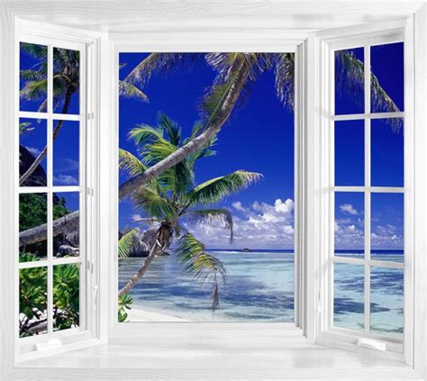 Wim22 Seychelles Ocean View Window Illusion Wall Sticker Window
