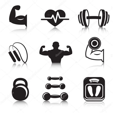 Fitness Bodybuilding Sport Icons Set — Stock Vector © Macrovector 41878139