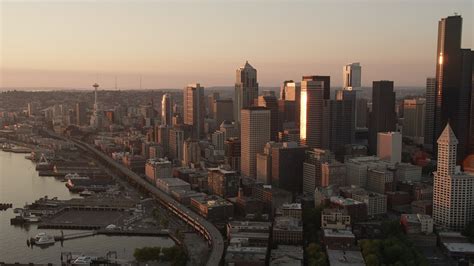 5k Stock Footage Aerial Video Of Downtown Seattle Skyscrapers And