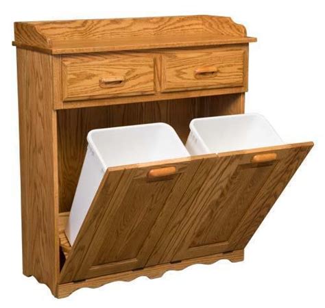 Wood Double Tiltout Large Trash Bin With Drawers From DutchCrafters