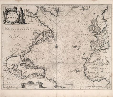 Historical Nautical Chart Of Atlantic Ocean 17th Century Fine Art