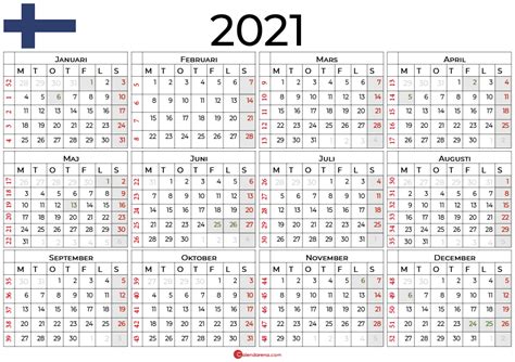 Kalender 2021 Årskalender För 2021 Inklusive Veckonummer 🇸🇪
