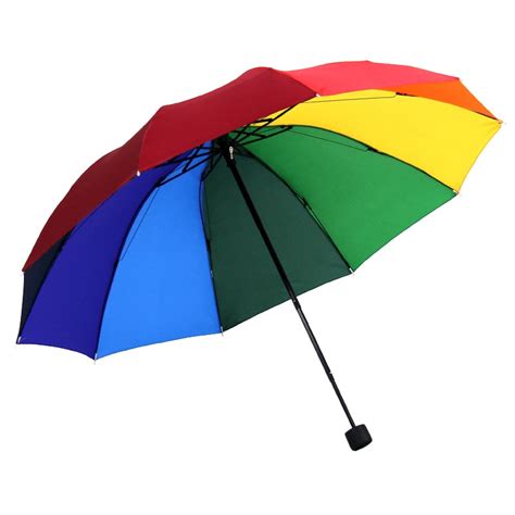 Super Windproof 10 Rib Reinforcement Rainbow Umbrella Rain Women