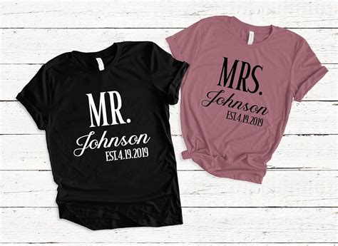 Amazon Com Mr And Mrs Personalized Bride And Groom Matching T Shirts Custom Mr Mrs Hubby Wifey