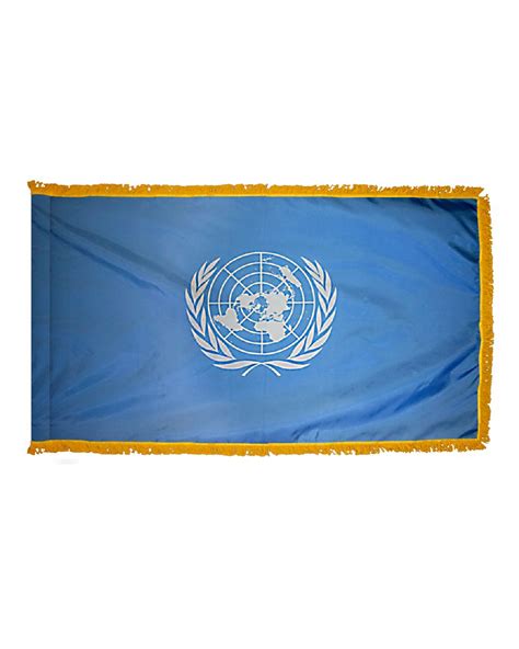 United Nations Flag 3 X 5 Ft Indoor Display Flag With Gold Fringe