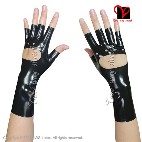 Sexy Black Fingerless Latex Gloves With Holes Rubber Mittens Gummi Glovelettes Ruffles Wristlets