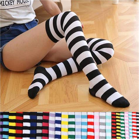 Ukkd Long Socks Women Women Girls Over Knee Long Stripe Printed Thigh High Striped Cotton Socks