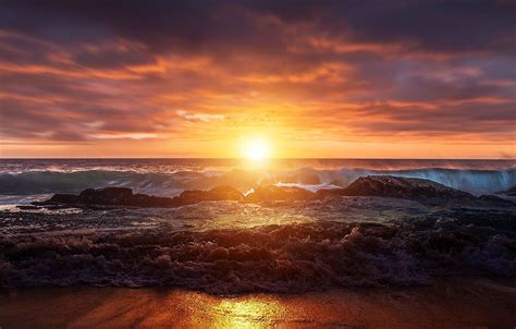 Обои Waves Sky Sea Ocean Landscape Nature Sunset Beautiful