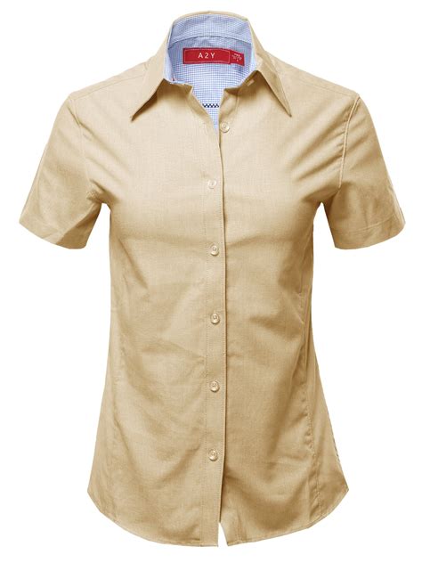 a2y women s basic durable short sleeve button down business office formal ladies shirt yellow