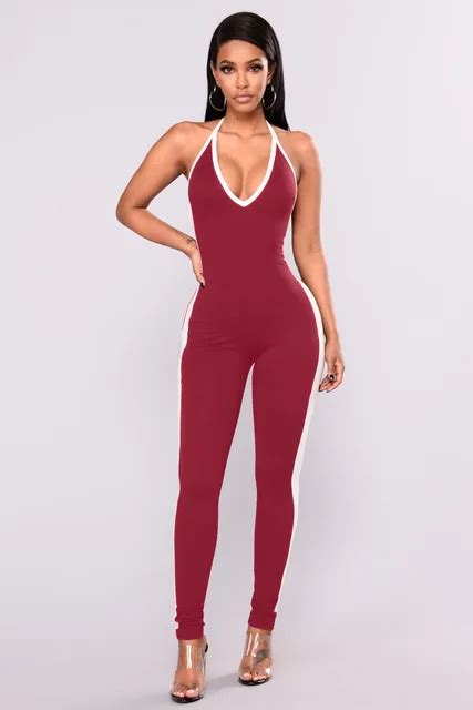 Red Sexy Women Patchwork Jumpsuit Fitness Summer Sleeveless Bodysuit U