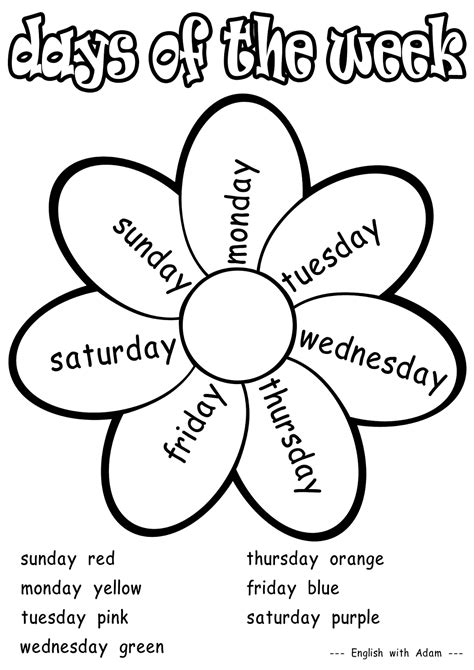 Free Printable Days Of The Week Coloring Pages