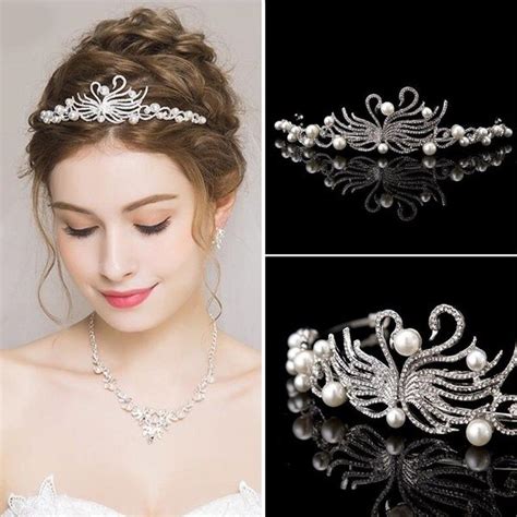 new bridal wedding crystal flower tiara crown pearl rhinestone hair headband wish flower tiara