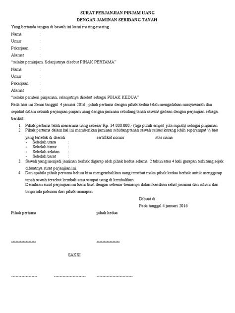 Jual contoh draft akta notaris. Surat Perjanjian Pinjam Uang (Gadai Sawah)