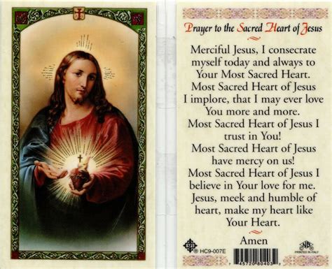 Prayer To The Sacred Heart Of Jesus Card Merciful Jesus Catholic Holy Hc9 007e Ebay