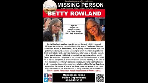 64 Year Old Betty Rowland Disappeared From Henderson Texas On 8122