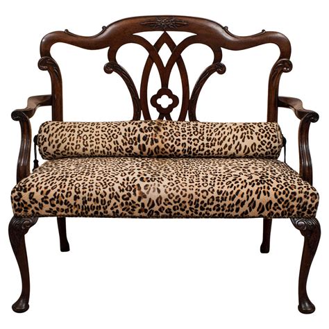 A Chippendale Style Mahogany Settee In Leopard Ponyskin At 1stdibs